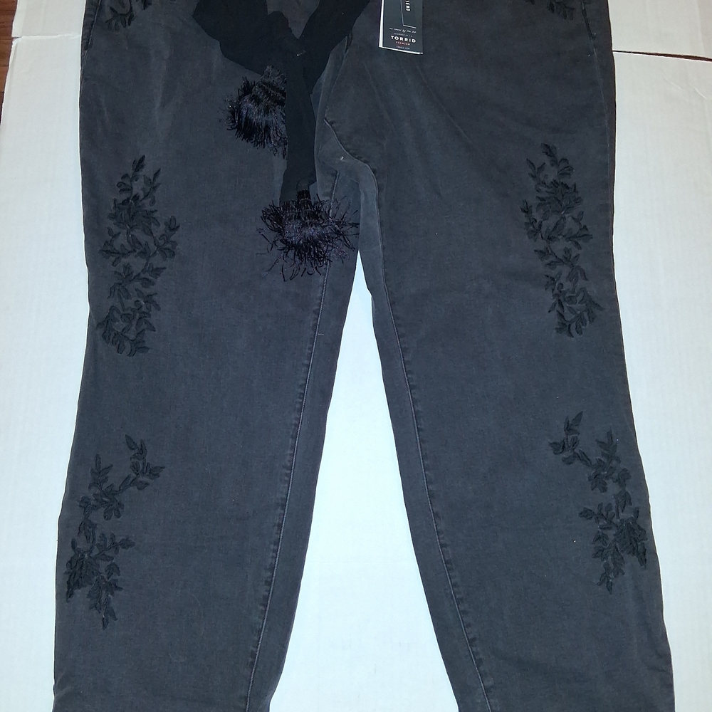 Torrid Black Embroidered Boyfriend Jeans